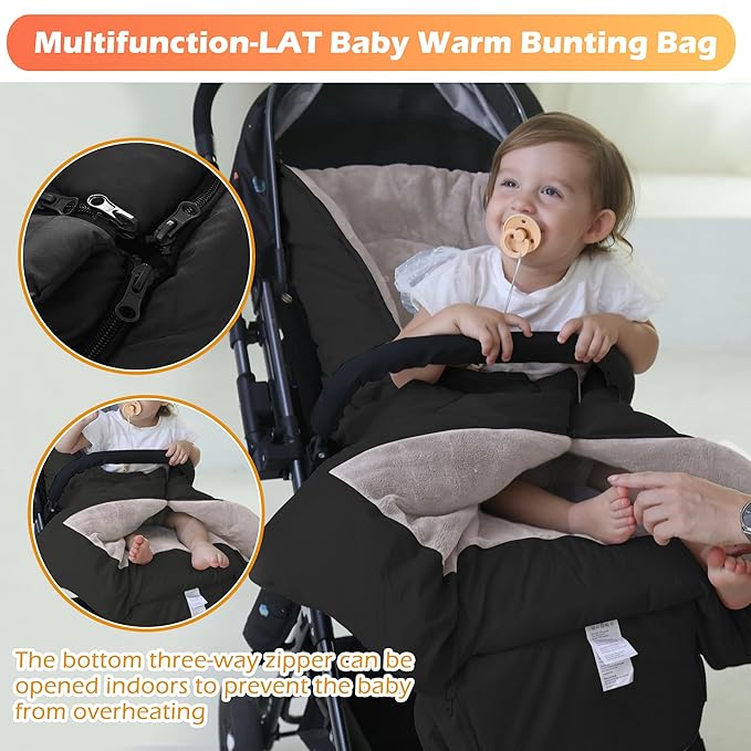 LAT Baby Warm Bunting Bag Universal,Stroller Sleeping Bag Cold Weather,Waterproof Toddler Footmuff(Basic,Black)