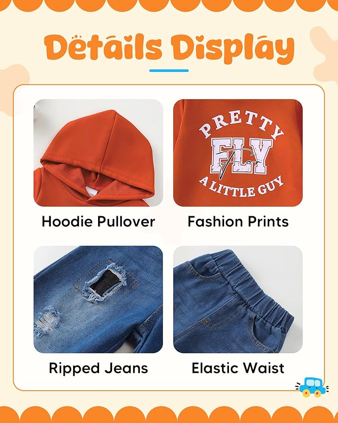 NZRVAWS Baby Boy Clothes Toddler Boy Outfit 2 3 4T 6 12 18 24 Month Fall Winter Hoodie Ripped Jeans Clothing