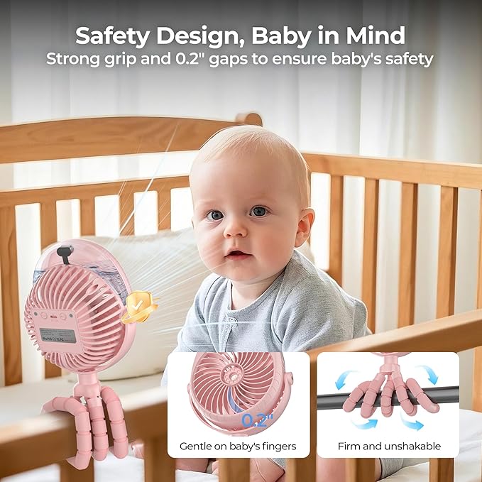 Misting Baby Stroller Fan, 4000mAh Rechargeable Battery Operated, 270°Pivoting, 15H Cooling,50ml Portable Water Sprayer Misting Fan with Flexible Tripod Clip on Car Seat Crib Treadmill Bunk Bed