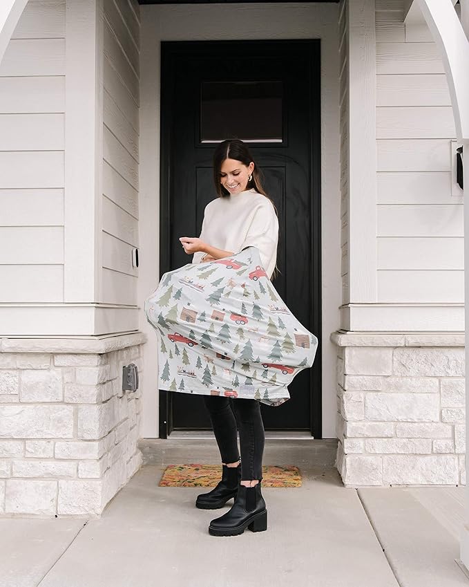 Baby Car Seat Cover Canopy and Nursing Cover Multi-Use Stretchy 5 in 1 Gift "Kringle" by Copper Pearl