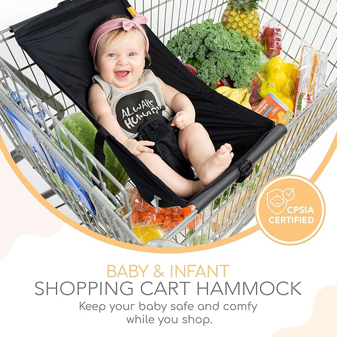 Shopping Cart Hammock – Infant Seat for Grocery Carts – Holds Car Seats Securely – Compatible with Select 4-Seater Wagons (20–24” Wide) – Supports Up to 50 lbs – Black