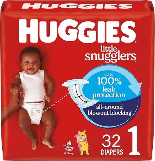 Huggies Size 1 Diapers, Little Snugglers Baby Diapers, Size 1 (8-14 lbs), 32 Count, Packaging May Vary