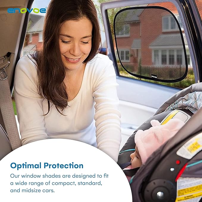 Enovoe Car Window Shade for Baby - (4 Pack) - Medium - 19" x 12" - Cling Car Sun Shade for Windows - Sun, Glare and UV Rays Protection for Your Child