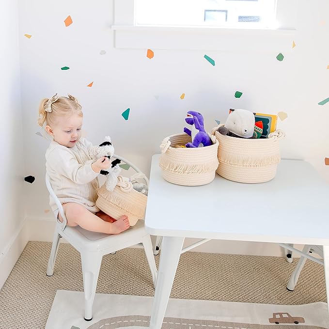 NaturalCozy 3-Piece Boho Decor Storage Basket Set – Cotton Rope Woven Baskets for Organizing! Small Baby Stuff, Shower, Gift Basket, Nursery Planter, Toy Shelves