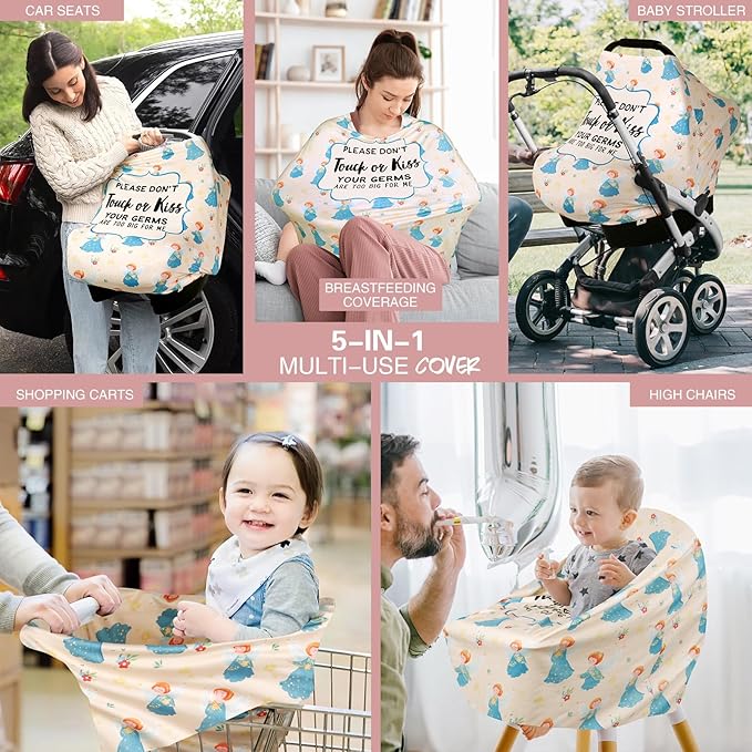 Metplus No Touch Sign Car Seat Cover for Babies, Mom Nursing Covers Breastfeeding Scarf, Multi Use Infant Carseat Canopy for Newborn Carrier/Stroller/Shopping Cart, Baby Shower Gifts for Boy Girl
