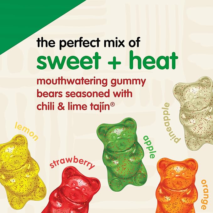 Snak Club Tajin Gummy Bears, Assorted Fruit Candy Gummies with Chili and Lime Seasoning, Mild, Gluten-Free and Vegan Snacks, 4 oz Resealable Bags, 6 Pack