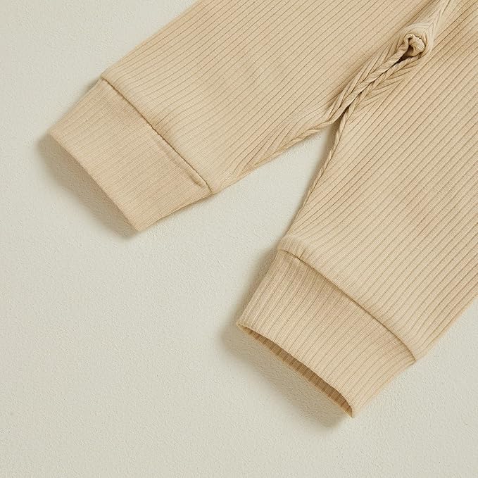 Newborn Baby Boy Clothes Long Sleeve Ribbed Bodysuit Pants Hat 3-Piece Outfit Set