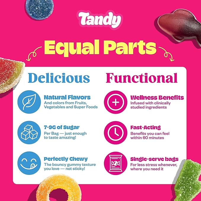Tandy Gummy Sampler Variety Pack I Stress Relief, Energy Boost, Focus, Relaxing and Probiotic Gummy Bears I Gluten-Free Fast-Acting Dietary Supplement I 6-Pack