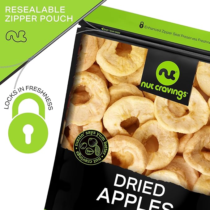 NUT CRAVINGS - Dried Apple Rings Slices, No Sugar Added - Chewy Soft Texture (48oz, 3 LB) Bulk Dry Fruits Packed Fresh in Resealable Bag - Sweet Healthy Snack, Naturally Grown, Vegan, Kosher