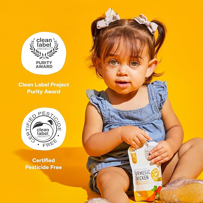 Serenity Kids Bone Broth Puree Made With Organic Veggies | Clean Label Project Purity Award Certified | 3.5 Ounce BPA-Free Pouch | Free Range Turmeric Chicken | 1 Count