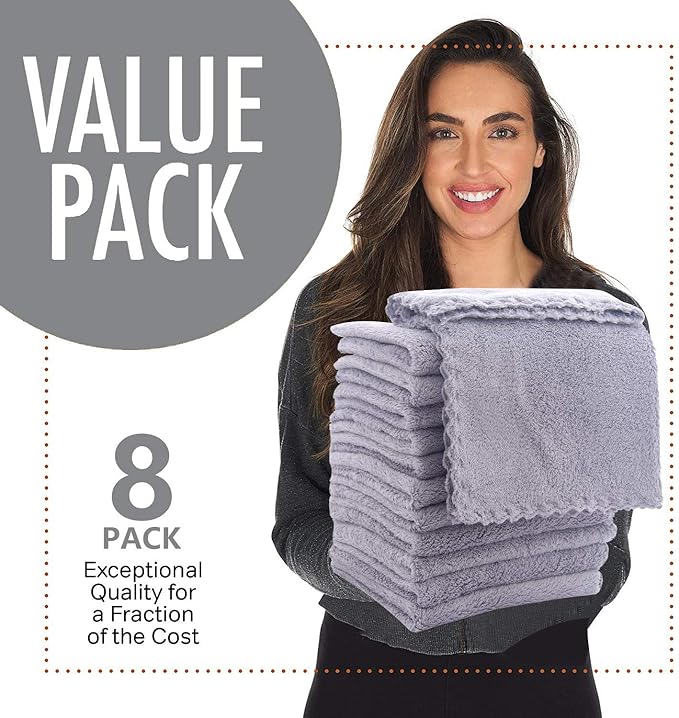 8 Pack Burp Cloths for Baby - 20" by 10" Ultra Absorbent Burping Cloth, Hand Washcloths, Newborn Towel - Milk Spit Up Rags - Burpy Cloths for Unisex, Boy, Girl - Burp Cloths Set (Grey)