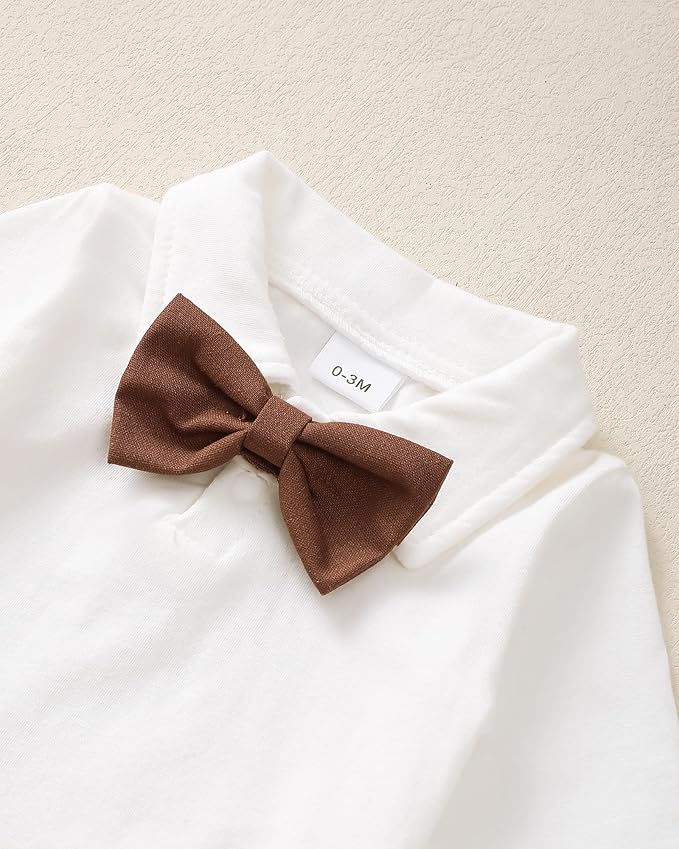 Newborn Baby Boy Clothes Gentleman Wedding Suit Infant Outfits Formal Dress Shirt+Bowtie+Suspender Pants