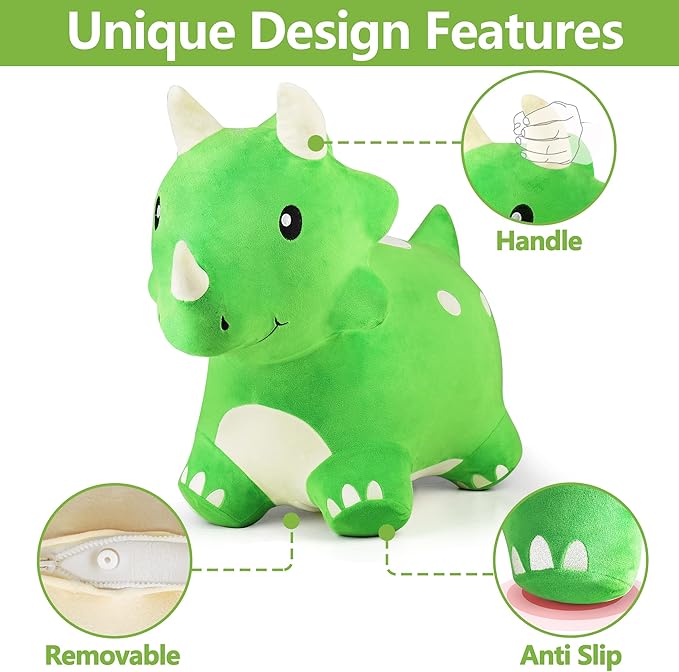 iPlay, iLearn Bouncy Pals Dinosaur Hopper Toy 2 Year Old Boy, Toddler Plush Bounce Animals, Ride on Bouncing Triceratops for Kids, Outdoor Hopping Horse Bouncer, Cool Birthday Gifts 3 4 5 6 Yr Girls