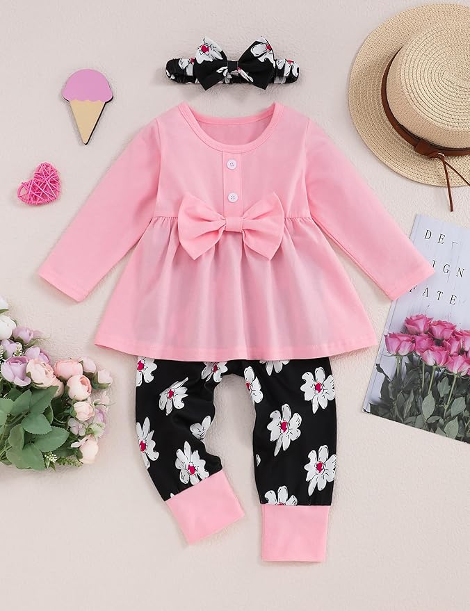 oklady Toddler Baby Girl Clothes Solid Color Ruffle Tops Floral Pants with Headband Fall Winter Cute Girl Outfits