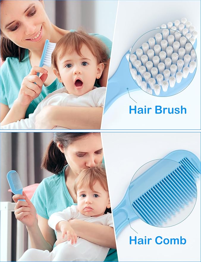 OTTOLIVES Baby Healthcare and Grooming Kit, 15 in 1 Baby Shower Gifts with Nail File, Hair Brush Comb, Toothbrush, Nasal Aspirator, Baby Essentials Kit for Newborn Infant Girls Boys (Blue)