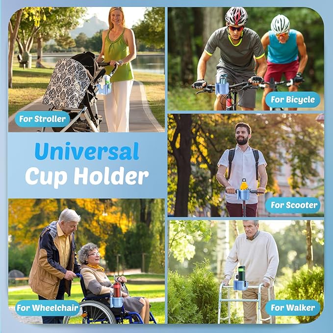 Stroller Cup Holder with Phone Holder, Guiseapue Cup Holder for Walker, Wheelchair/Bike/Rollator/Scooter Stroller Accessories for Uppababy, Nuna, Doona, Baby Travel Essential