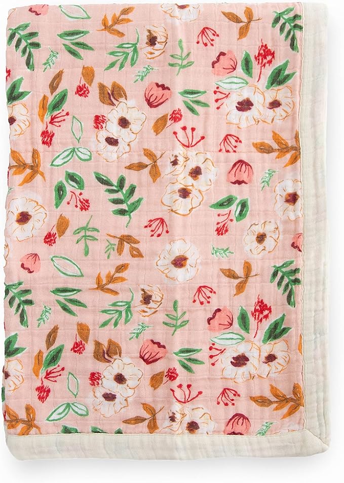 Little Unicorn Newborn Receiving Quilt | Ultra- Soft, Multi-Layered Muslin Fabric | Gift for Newborns & on-The-go (Vintage Floral)