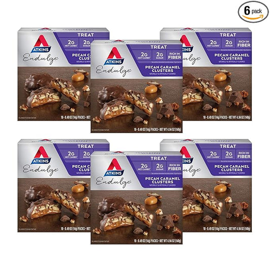 Atkins Pecan Caramel Clusters, Dessert Favorite, High in Fiber, Low Carb, 2g Sugar, 60 Count
