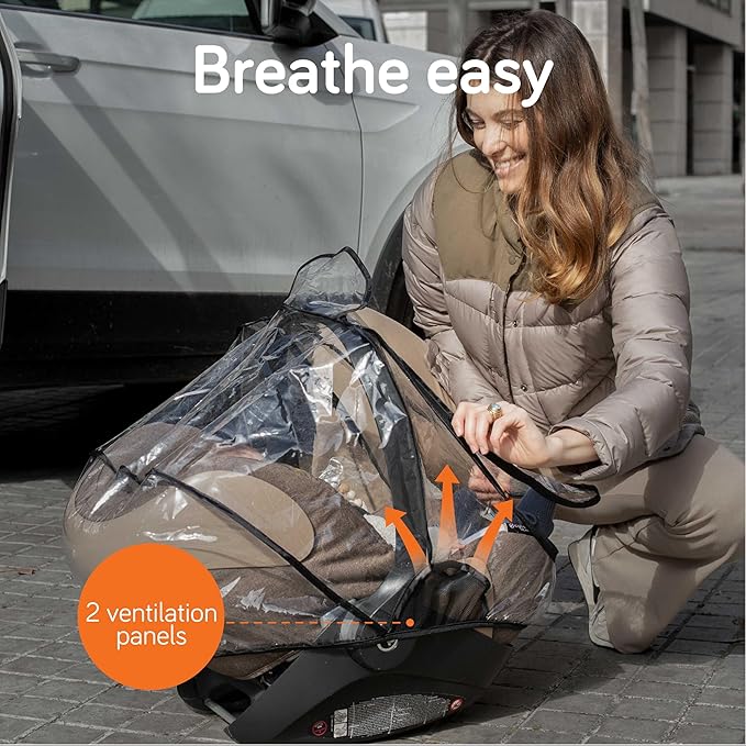 Baby Uma Car Seat Rain Cover - Waterproof & Breathable Carseat Covers Baby, 100% PEVA with Ventilation Panels, Protects from Rain, Dust & Wind, Universal with Easy-Access Window (+ Travel Bag)
