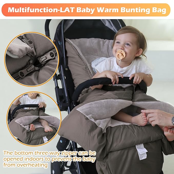 LAT Baby Warm Bunting Bag Universal,Stroller Sleeping Bag Cold Weather,Waterproof Toddler Footmuff(Basic,Grey)