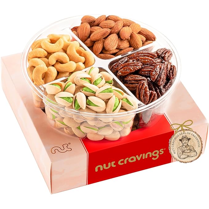 NUT CRAVINGS - Mixed Nuts Gift Basket in Red Gold Box (4 Assortments) Food Arrangement, Healthy Snack Care Package, Food Assortments
