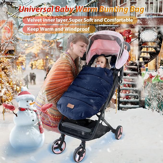LAT Baby Warm Bunting Bag Universal,Stroller Sleeping Bag Cold Weather,Waterproof Toddler Footmuff(Detachable,Navy Blue)