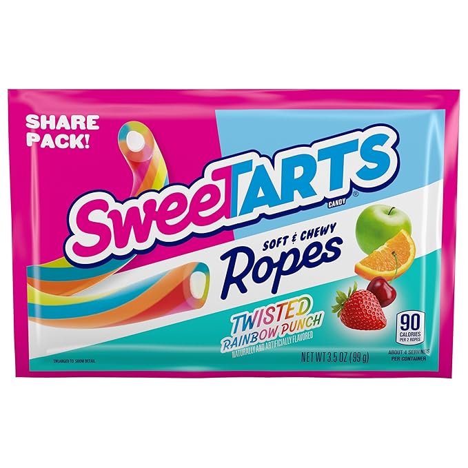 SweeTARTS Ropes, Candy, Twisted Rainbow Punch, Soft and Chewy, 3.5 oz, 12 count