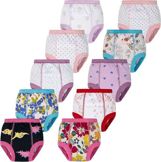 BIG ELEPHANT 10-Pack Baby Potty Training Underwear, Soft 100% Cotton Absorbent Training Pants for Boys & Girls, Ages 12M-10Y