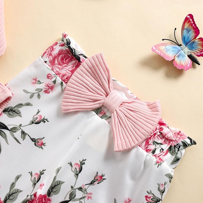 Baby Girls Clothes Ribbed Romper Bodysuit Pants Headband Set Fall Winter Outfits