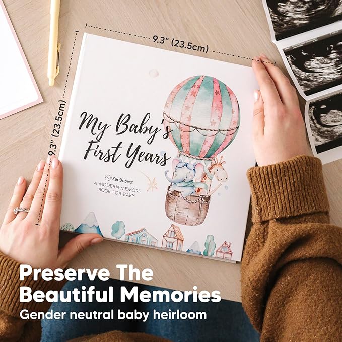 First 5 Years Baby Memory Book Girl, Boy - 90 Pages Hardcover First Year Milestone Keepsake Book, Newborn Scrapbook for New Parents, Minimalist Photo Album Journal, Gift for Baby Shower(AdventureLand)