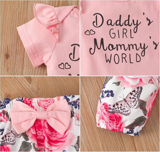 AMAWMW Newborn Baby Girl Clothes Infant Baby Ruffle Romper Pants Summer Outfits 4PCS Gifts Set Toddler Girls' Clothing