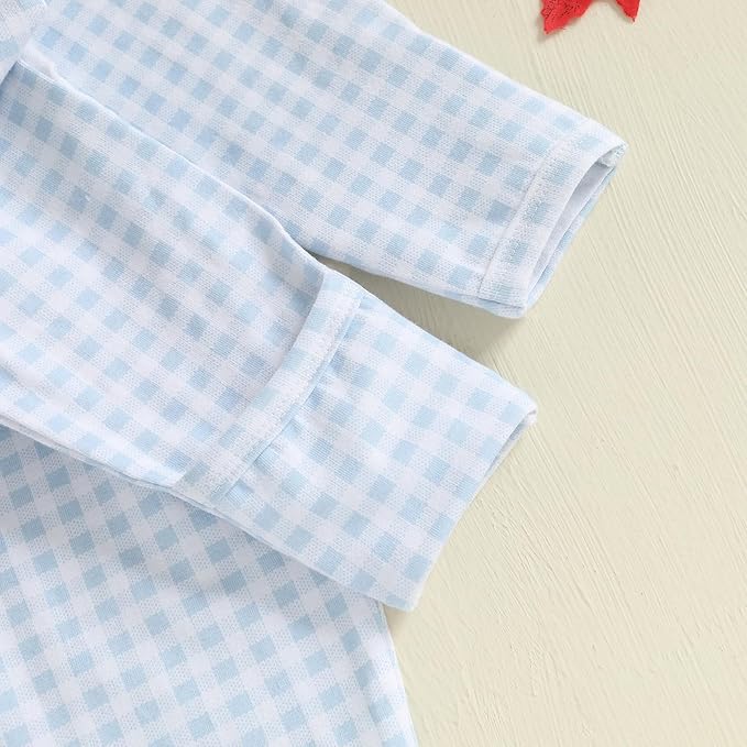 woshilaocai Baby Fall Outfit Boy Girl Plaid Embroidered Collar Romper Footie Infant Halloween Clothes