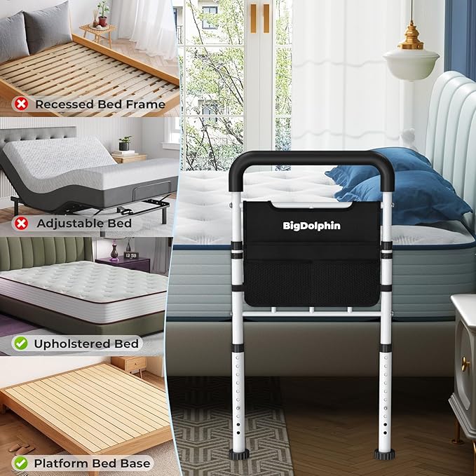 Bed Assist Rail for Elderly 2026 Upgrade - ASTM Certified, 400 LBS Capacity, Tool-Free, Stable Bed Assist Rails for Seniors with Ergonomic Non-Slip Handle & Storage Pocket