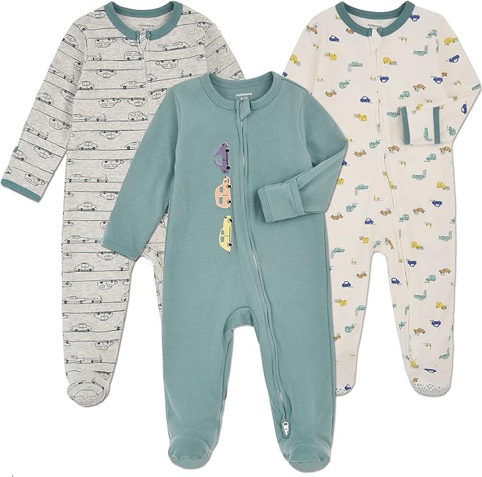Aablexema Baby Footie Pajama with Mitten Cuffs, Double Zipper Infant Cotton clothes Sleeper Pjs, Footed Sleep Play