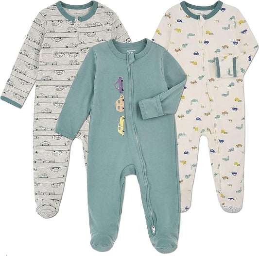 Aablexema Baby Footie Pajama with Mitten Cuffs, Double Zipper Infant Cotton clothes Sleeper Pjs, Footed Sleep Play