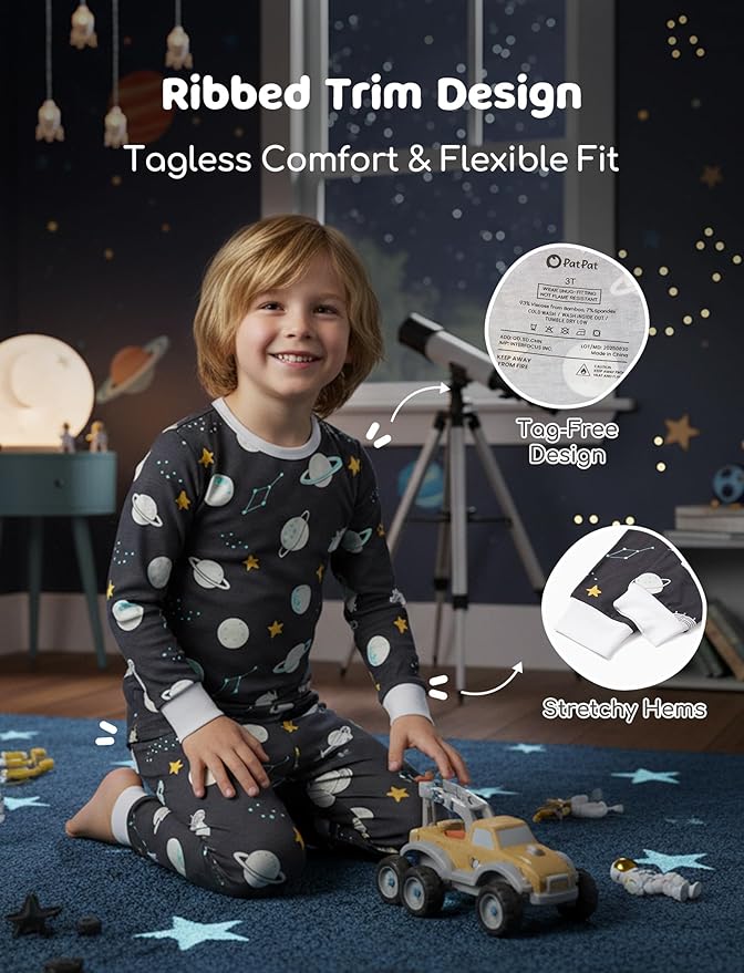 PATPAT Bamboo Viscose Pajama Sets for Toddler Boys & Girls Baby Kids, Ultra-soft Snug fit Pjs Sleepers for Birthday Holiday