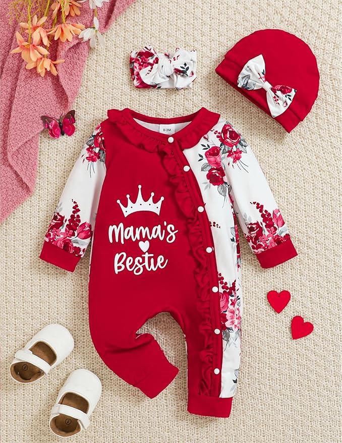 Preemie Newborn Baby Girl Clothes Infant Fall Winter Outfits Letter Floral One-Piece Romper+Jumpsuit