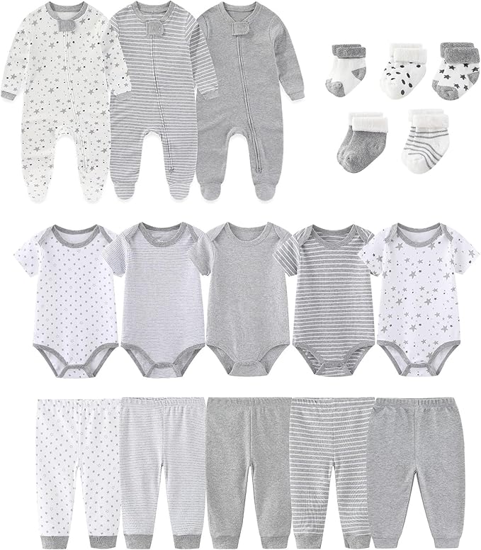 Baby Boy Girl 18 Pack Layette Set Cotton Infant Unisex Clothes and Accessories New born Essentials Clothing Sets