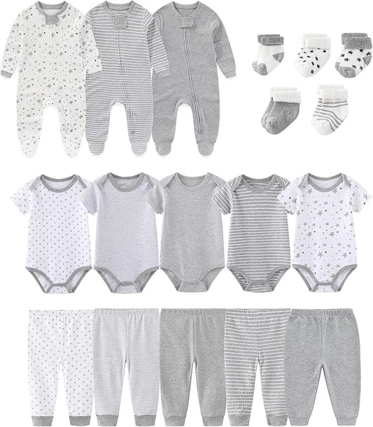 Baby Boy Girl 18 Pack Layette Set Cotton Infant Unisex Clothes and Accessories New born Essentials Clothing Sets