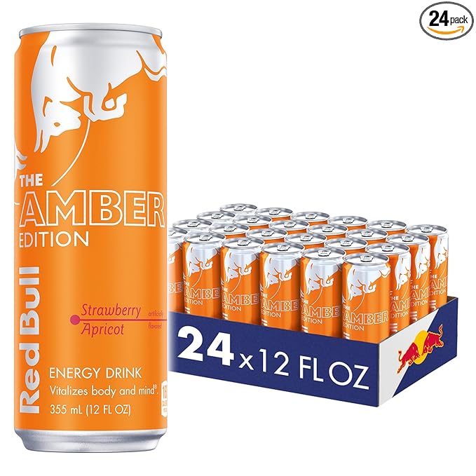 Red Bull Amber Edition Energy Drink, Strawberry Apricot, with 114mg Caffeine plus Taurine & B Vitamins, 12 Fl Oz, Pack of 24 Cans