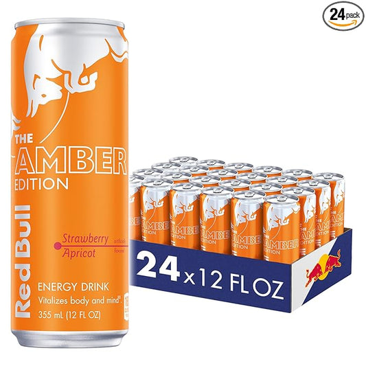 Red Bull Amber Edition Energy Drink, Strawberry Apricot, with 114mg Caffeine plus Taurine & B Vitamins, 12 Fl Oz, Pack of 24 Cans
