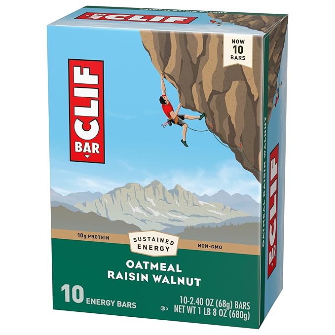 CLIF BAR - Oatmeal Raisin Walnut - Made with Organic Oats - Energy Bars - Non-GMO - Plant Based Protein Bars (10 Pack)
