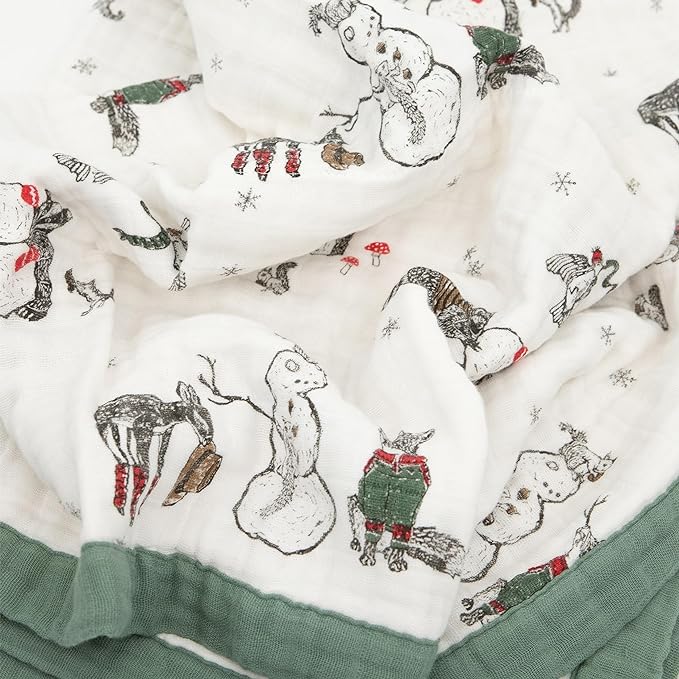 Little Unicorn Newborn Receiving Quilt | Ultra- Soft, Multi-Layered Muslin Fabric | Gift for Newborns & on-The-go (Snow Day)