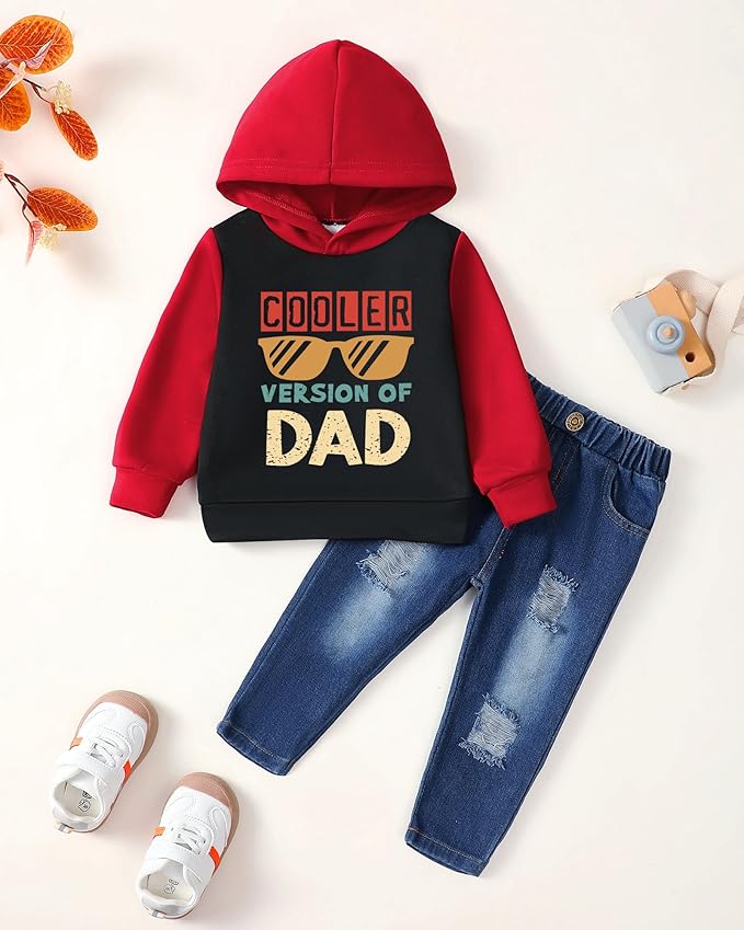 NZRVAWS Baby Boy Clothes Toddler Boy Outfit 2 3 4T 6 12 18 24 Month Fall Winter Hoodie Ripped Jeans Clothing