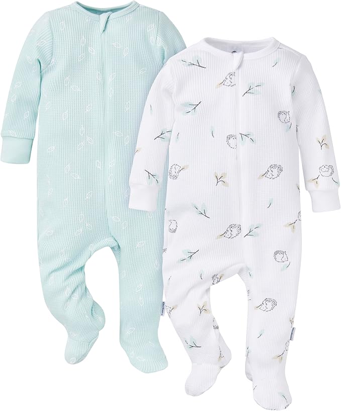 Gerber baby-girls 2-pack 2-way Zip Thermal Footed Sleep 'N Play