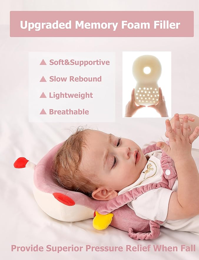 JunNeng Baby Head Protector Backpack Memory Foam, 3-Sided Fall Head Safety Protection, Pink Astronaut