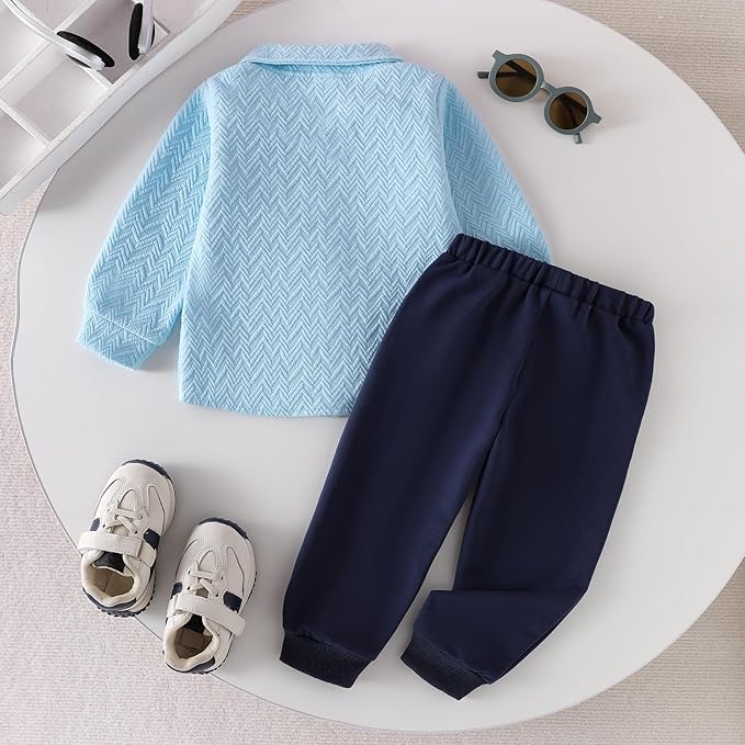 Toddler Boy Clothes Baby Outfits Fall Winter Long Sleeve Button Down Sweatshirt + Casual Pants 2pcs 18 Months - 5T