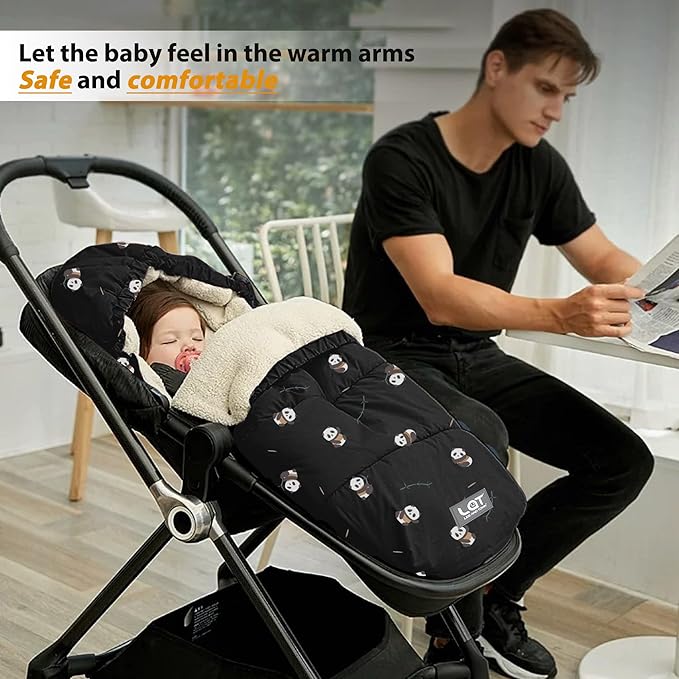 LAT Baby Warm Bunting Bag Universal,Stroller Sleeping Bag Cold Weather,Waterproof Toddler Footmuff(Detachable,Black Panda)