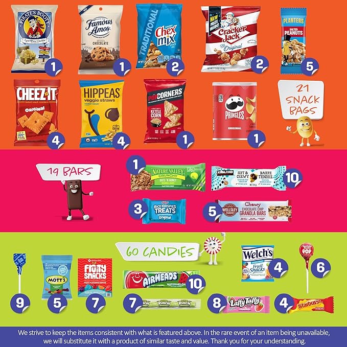I AM Snacky - Back to School/Off to College Snack Box Variety Pack Care Package + Greeting Card - SNACKY'S PARTY PACK (100 Count) Birthday Sweet Treats Gift Basket, Candies Chips, Office Food Assortments