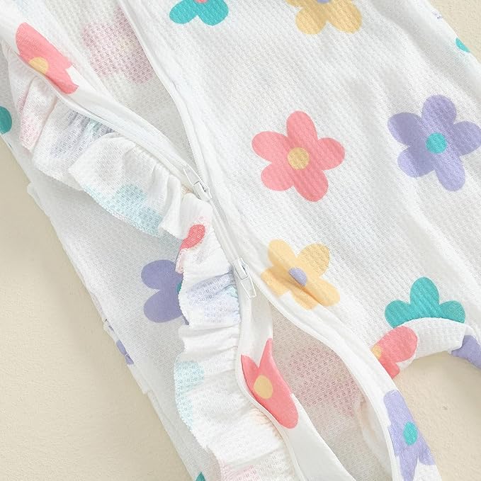 Baby Girl Footies Newborn Zipper Sleeper 2 Pack Ruffle Pajamas Romper Coming Home Outfit